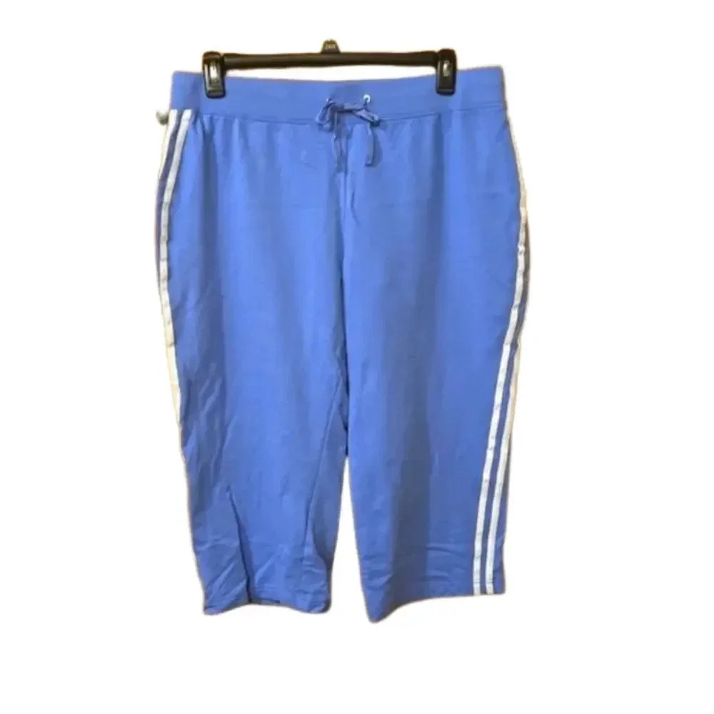 SB Active Woman by St. John's Bay Lt Blue Crops with White Stripes Women Size 1X